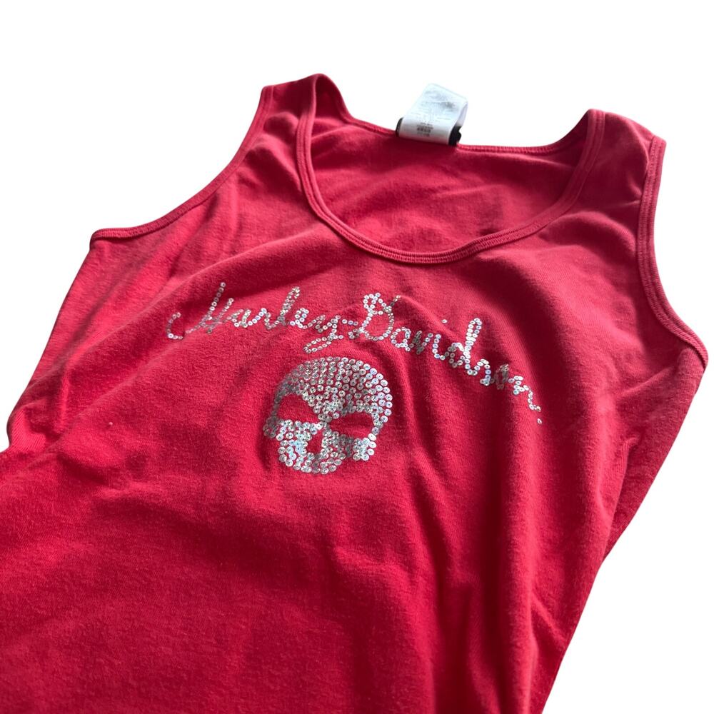Harley Davidson Deadwood SD Red Tank Top Women’s M Rhinestone Skull Y2K
